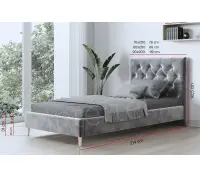 JASMINA pojedyncze łóżko tapicerowane 90x200 ze stelażem, zagłowie pikowane guzikami