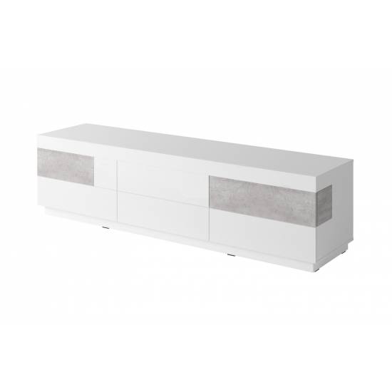 SILKE 40 szafka RTV, biały / biały połysk - beton colorado
