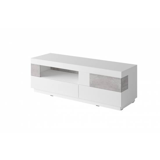 SILKE 41 szafka RTV, biały / biały połysk - beton colorado