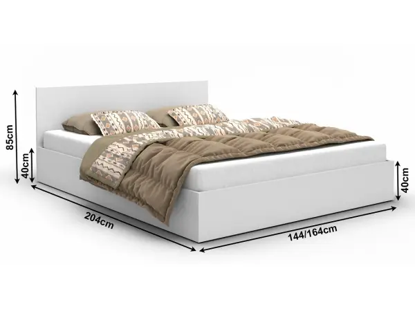 MONAKO białe łóżko dwuosobowe 140x200 ze stelażem