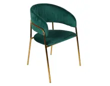 ARIANA krzesło tapicerowane aksamitną tkaniną velvet w kolorze zielonym, metalowy stelaż w kolorze złotym