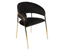 ARIANA krzesło tapicerowane aksamitną, czarną tkaniną velvet, metalowy stelaż w kolorze złotym