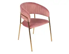 ARIANA krzesło tapicerowane aksamitną tkaniną velvet w kolorze pudrowego różu, metalowy stelaż w kolorze złotym