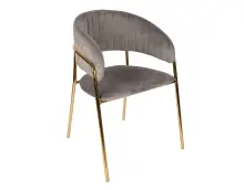 ARIANA krzesło tapicerowane aksamitną tkaniną velvet w ciemnym popielu, metalowy stelaż w kolorze złotym