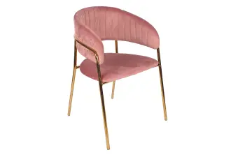 ARIANA krzesło tapicerowane aksamitną tkaniną velvet w kolorze pudrowego różu, metalowy stelaż w kolorze złotym