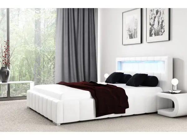 PRATO T3 łóżko tapicerowane z LED 200x200 ze stelażem i pojemnikiem