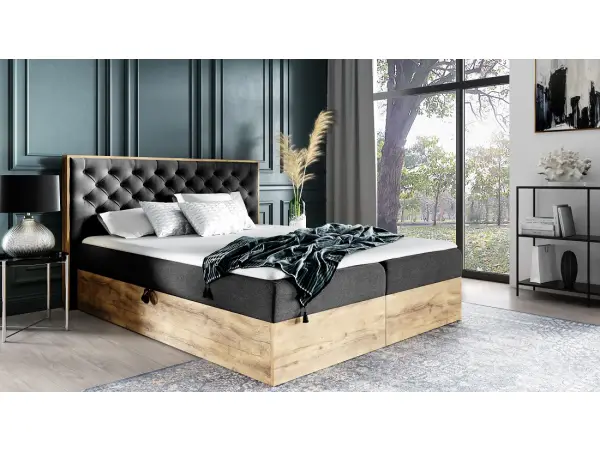 PRATO K12 łóżko kontynentalne 140x200  z pojemnikiem, drewniana skrzynia, pik chesterfield