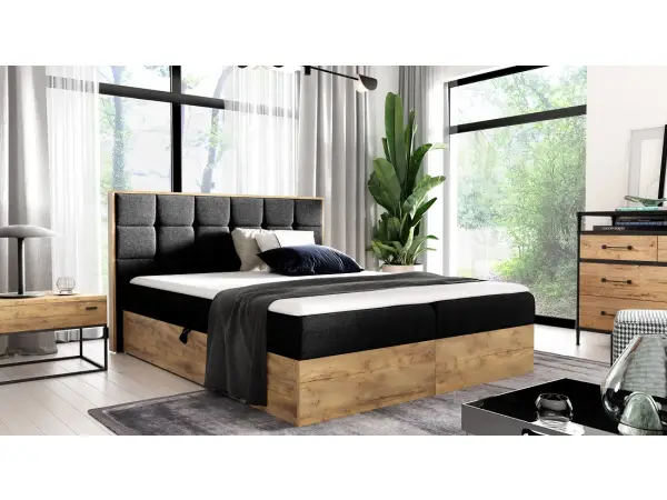 PRATO K10 łóżko kontynentalne 200x200 z pojemnikiem, drewniana skrzynia