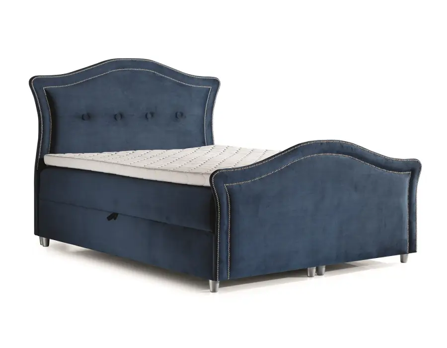 PRATO K22 stylowe łóżko kontynentalne 160x200 z pojemnikiem, srebrna tasiemką pineskowa