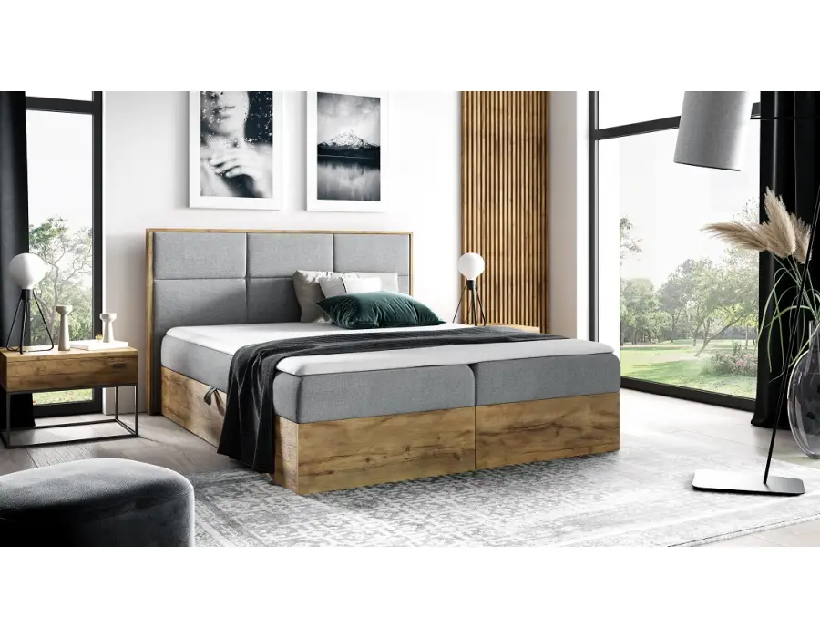 PRATO K11 dwuosobowe łóżko kontynentalne 180x200 z pojemnikiem, drewniana skrzynia