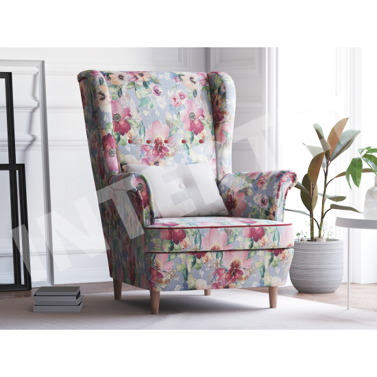 Fotel uszak VELUTTI V5G-W6 w tkaninie w kwiaty