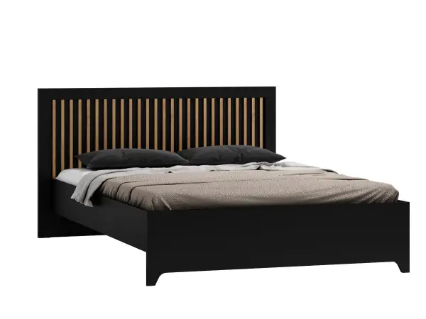 NICOLE N11 łóżko 140x200  w stylu loft w kolorze czarnym zagłowie zdobią lamele w kolorze artisan
