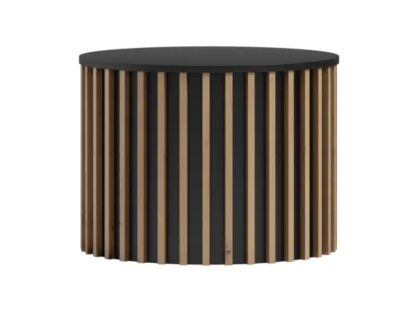 NICOLE N10 okrągły stolik kawowy do salonu z czarnym blatem i lamelami w kolorze atisan