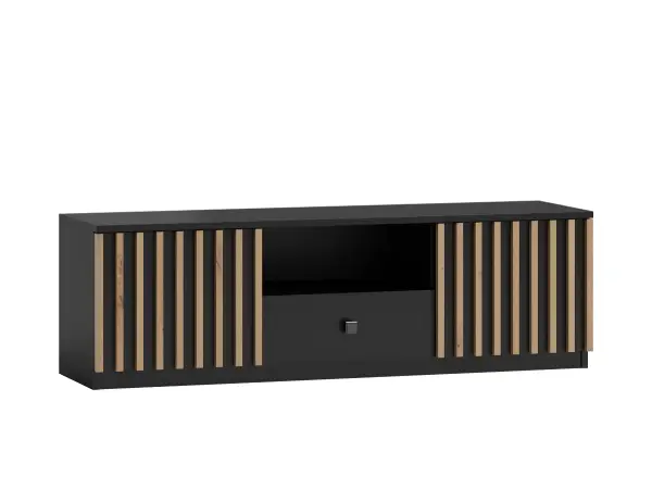 NICOLE N9 szafka RTV 140, 2-drzwiowa z szufladą czarna / lamele artisan