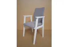 Fotel 1 białe krzesło z podłokietnikami, tkanina szara