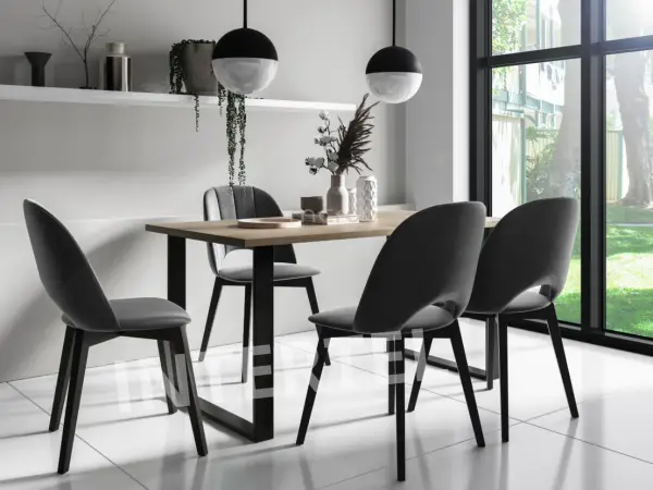 MODERN M21 czarne drewniane krzesło tapicerowane w tkaninie Bluvel 14 szary
