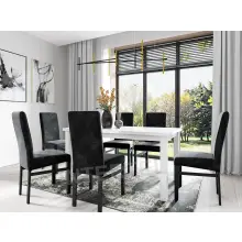Zestaw do jadalni stół rozkładany BRILLANT 80x150-190 i 6 krzeseł MODERN M3 czarny/ biały połysk / biały