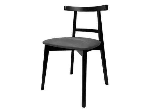 OD RĘKI ! MODERN M44 czarne drewniane krzesło z tapicerowanym siedziskiem w szarej tkaninie Bluvel 14
