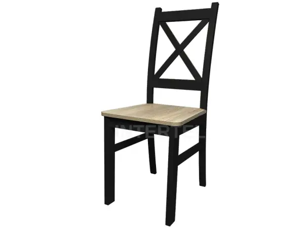 Czarne drewniane krzesło SKANDI z siedziskiem w kolorze sonoma