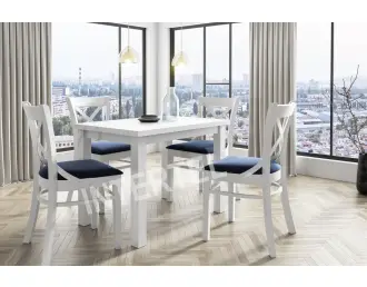 Biały zestaw 4 osobowy: stół 70x100 BOSTON i krzesła MODERN 1