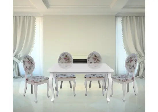 stół brillant 2 i 4 krzesła Sonia w tkaninie: róża angielska