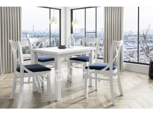 Biały zestaw 4 osobowy: stół 70x100 BOSTON i krzesła MODERN 1