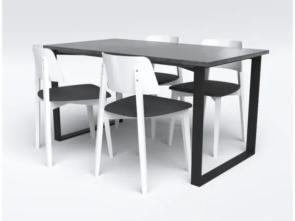 Zestaw 4 osobowy w stylu loft: stół MODERN M5 80x125 kolor beton i krzesła białe MODERN M26