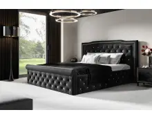 OD RĘKI ! DUBAJ łóżko tapicerowane 180x200 z pojemnikiem w czarnej tkaninie Pagani 23655,kryształki +srebrna taśma ozdobna na zagłowiu