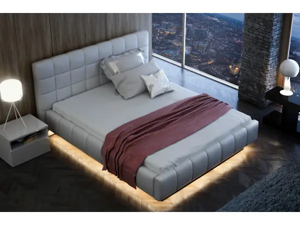 ELEGANT łóżko 200x200 tapicerowane, LED