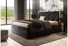 LIBIA łóżko tapicerowane z ozdobną złotą listwą 160x200