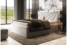 LIBIA łóżko tapicerowane z ozdobną złotą listwą 140x200