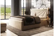 LIBIA łóżko tapicerowane z ozdobną złotą listwą 180x200