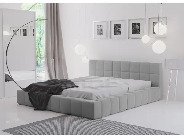 ROSE 3A nowoczesne łóżko tapicerowane 180x200 z przeszyciami w szarej tkaninie Riviera 91