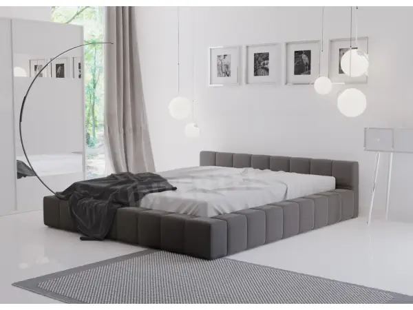 ROSE 3B łóżko tapicerowane 180x200 o niskim zagłowiu w tkaninie RIVIERA 91 szare