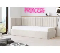 CARLOS SM 02 narożne, pojedyncze łóżko tapicerowane 100x200  pojemnik, stelaż metalowy, wysokie oparcie i zagłowie pionowe przeszycia