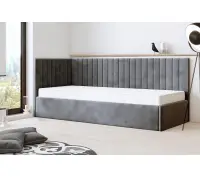 OD RĘKI ! CARLOS SM 02 narożne łóżko tapicerowane 100x200 z pojemnikiem, stelaż metalowy, tkanina Riviera 95 ciemny szary, lewe
