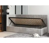 OD RĘKI ! CARLOS SM 02 narożne, pojedyncze łóżko tapicerowane 100x200 w tkaninie Riviera 82 popiel, pojemnik, stelaż metalowy, lewe