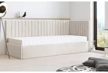 OD RĘKI ! CARLOS SM 02 narożne łóżko tapicerowane 90x200 z pojemnikiem, stelaż metalowy, tkanina Riviera 21 jasny beż, prawe