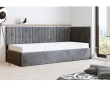 OD RĘKI ! CARLOS SM 02 narożne łóżko tapicerowane 90x200 z pojemnikiem, stelaż metalowy, tkanina Riviera 95 ciemny szary, prawe