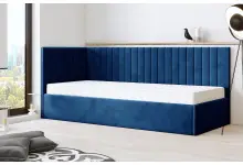 OD RĘKI ! CARLOS SM 02 narożne łóżko tapicerowane 90x200  pojemnik, stelaż metalowy, tk. Riviera 81 granat, lewe