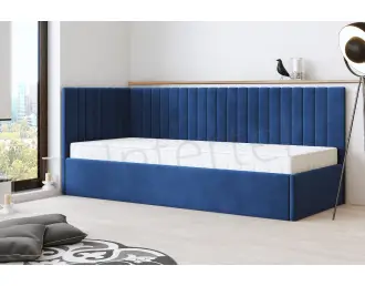 OD RĘKI ! CARLOS SM 02 narożne łóżko tapicerowane 90x200  pojemnik, stelaż metalowy, tk. Riviera 81 granat, lewe