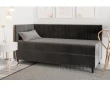 CARMEN 2M wygodne jednoosobowe łóżko tapicerowane 90x200 z materacem i pojemnikiem, ozdobne cienkie pionowe pasy