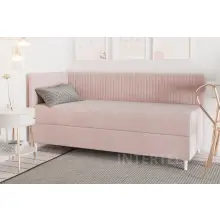 CARMEN 2M eleganckie jednoosobowe łóżko tapicerowane 100x200 z materacem i pojemnikiem, ozdobne cienkie pionowe pasy