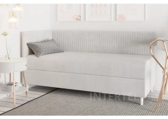 CARMEN 2M jednoosobowe łóżko tapicerowane 70x200 z materacem i pojemnikiem, dziecięce ozdobne cienkie pionowe pasy