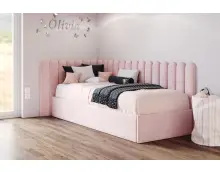 DIEGO SM 02 łóżko tapicerowane 90x200 z panelem tapicerowanyn PŁOTEK 15x87 cm (x21szt.)  z pojemnikiem i stelażem metalowym