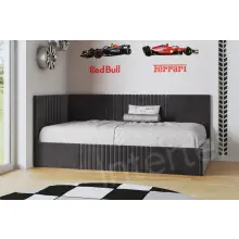 DYLAN SM 02 narożne, pojedyncze łóżko tapicerowane 100x200  pojemnik, stelaż metalowy, wysokie oparcie i zagłowie pionowe przeszycia