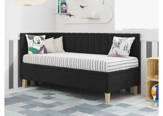 INTARO A9 pojedyncze  łóżko tapicerowane z pojemnikiem 90x200, zagłowie i osłona boczna