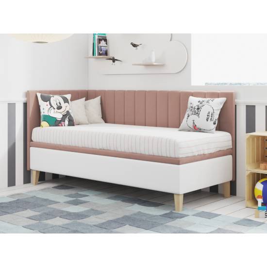 INTARO A9 pojedyncze łóżko tapicerowane z pojemnikiem 100x200,  zagłowie i osłona boczna