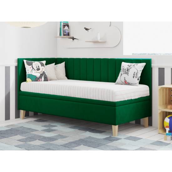 INTARO A9 pojedyncze łóżko z pojemnikiem 80x200, tapicerowane zagłowie i osłona boczna