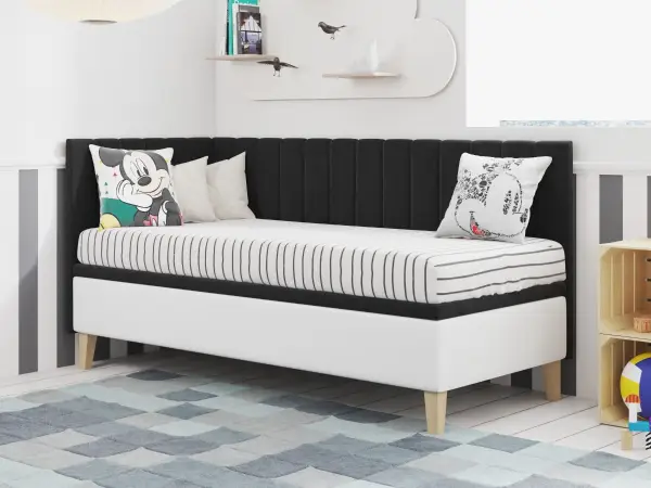 INTARO A9 pojedyncze łóżko tapicerowane  z pojemnikiem 100x200, zagłowie i osłona boczna